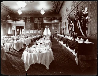 Tables Set in the Banquet Room at Hotel Delmonico