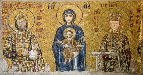 Comnenus mosaic depicting Madonna and Child, Hagia Sophia, Turkey.