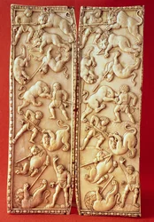 Diptych with a lion hunting scene