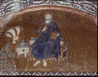 Donor Theodore Metochites presents his church to Christ (Mosaic of 1310-1320)