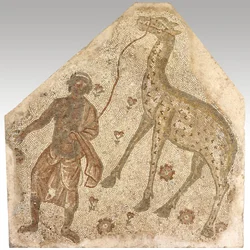 Mosaic Fragment with Man Leading a Giraffe, 401-500 AD