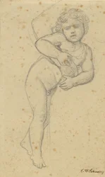 A Naked Boy Leaning Against His Mother