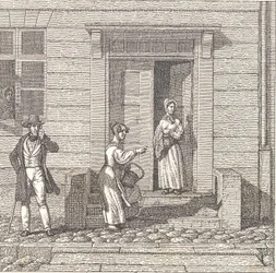 Street Scene, Two Girls, a Gentleman and a Woman Looking at Something
