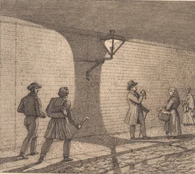 Street Scene by Lamplight. Illustration for 