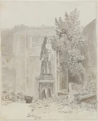 Roman Antique Statue in Egyptian Style, Probably in the Garden of Palazzo Barberini