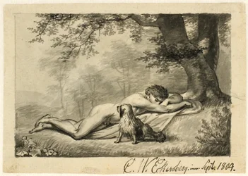 Sleeping naked boy by a wall