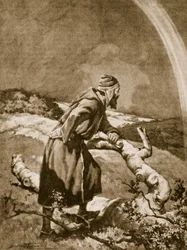 Roger Bacon studying a rainbow