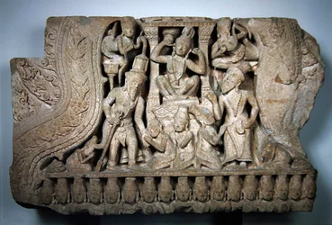 Pediment showing Parvati and Shiva, Bayon style, from Preah Pithu, Angkor, early 13th century