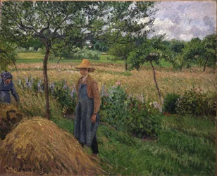 Gardener Standing by a Haystack, Overcast Sky, Éragny