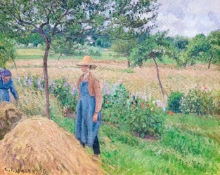 Gardener Standing by a Haystack, Overcast Sky, Eragny