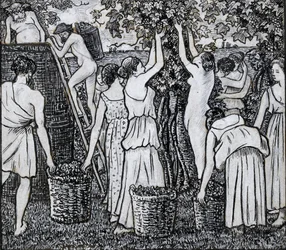 Grape Harvest, Compositional Study for an Illustration to 