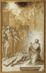 Female Saint Praying by the Body of a Dead Man