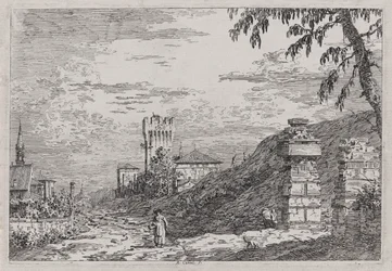 Landscape with Tower and Two Ruined Pillars, from the series Views