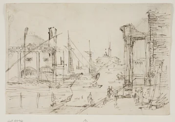 Capriccio with Classical Ruins on a Quay, a Boathouse, Two Galleys, Two Masts of a Sailing Ship Behind Them, a Domed Church in the Background