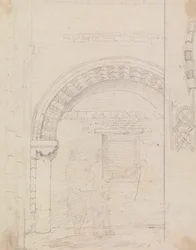 Sketch of Figures Standing beneath a Stone Arch