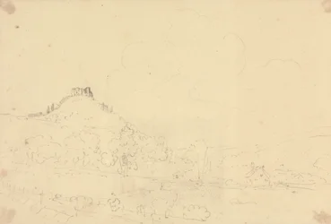 Sketch of a Hilltop Castle with Houses Below