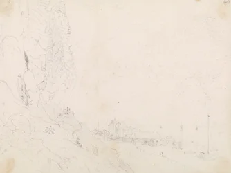 Sketch of a Seaside Village near a Cliff