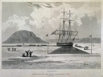 Departure of the boats from Hecla Cove, June 21, 1827, from Journal of a Third Voyage for the Discovery of a North West Passage from the Atlantic to the Pacific performed in the Years 1824-25 in H.M.s