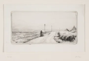 Country Road with Walking Lady. Sunny Afternoon