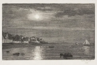 Beach Scene at Hellebæk. Moonlight