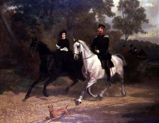 A Lady and an Officer, Possibly Crown Prince and Princess of Prussia, Riding in a Park