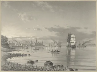 Shipping on the Oresund with Helsingor and Kronborg Castle in the Distance