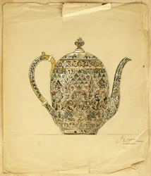 Design for an Ovoid Silver-Gilt Cloisonne Enamel Coffee Pot, House of Carl Faberge