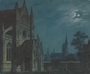 Moonlight over the Courtyard of a Gothic Church with Rich Tracery / Forecourt of a Gothic Church in Moonlight