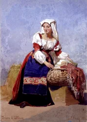 Woman from Albano, Portrait of an Italian Country Girl, Seated with a Basket of Washing