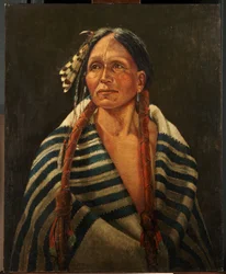 Indian with striped blanket