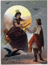 Prince Tamino in front of the Queen of the Night (illustration)