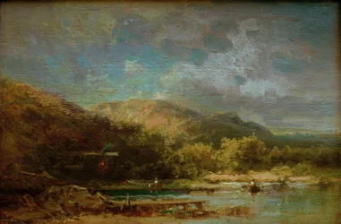 Cottage by the Lake with Figures