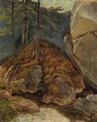 Oil Study with Moss-Covered Rock