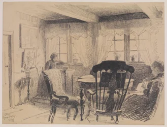 Hjarup Parsonage. Room with Two Sewing Ladies