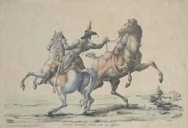 A Dismounted Horse Reined in by an Officer