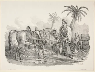 Seated Arab holding the Bridle of an Arabian Horse