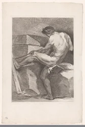 Academic Study of a Male Nude Pulling a Rope (Six Academic Studies)
