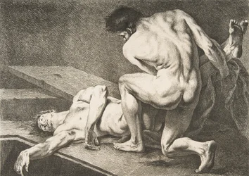 An Académie: One Man Lifting the Legs of Another Man