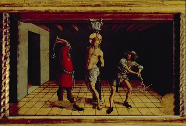 The Flagellation of Christ, central right hand predella panel from the San Silvestro polyptych