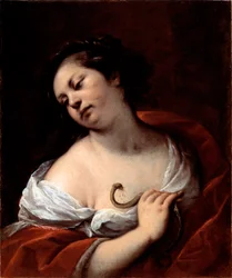 The Suicide of Cleopatra, Queen of Egypt, Cleopatra VII Thea Philopator (69-30 BC), by being bitten by an asp snake. Cleopatra