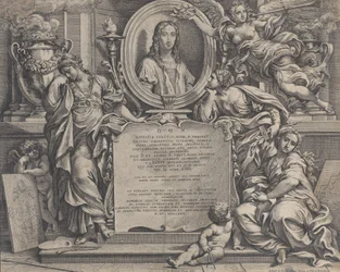 Frontispiece with Oval Portrait of Raphael, with Three Allegorical Figures of the Arts, 1675