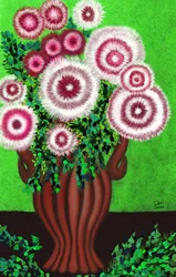 Brown Vase with Fantasy Wildflowers