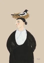 Whimsical Woman With Magpie