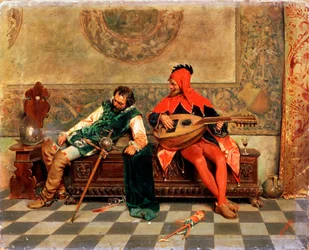“Drunk Warrior and Court Jester”, Italian painting of the 19th century.