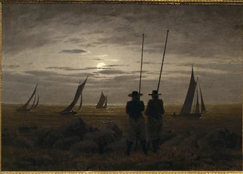 Moonlit Night on the Beach, with Fishermen