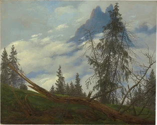 Mountain Peak with Drifting Clouds