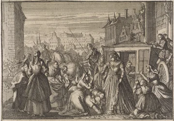 Women Kneeling in Paris Before Queen Anne Begging Her to Lower Taxes, 1645