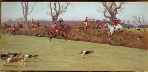 Hunting scene, the Blackmoor hunt party. Watercolour by Cecil Aldin (1870-1935), 19th century, Private Collection