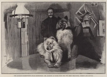 The Jackson-Harmsworth Polar Expedition, Mr Jackson at Home with his Two Best Bear-Dogs, Nimrod and Raving