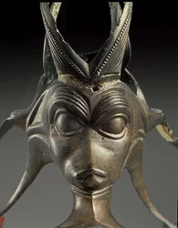 Celtic art: decorative element of a bronze jug in the shape of a fantastic creature head. 3rd century BC. From Brno Malomerice (Moravia). Brno, Moravian Museum